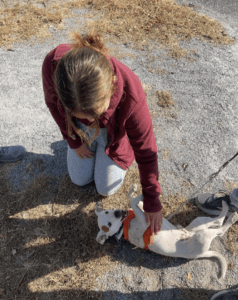 Petting a dog at Prime Hook NWR.